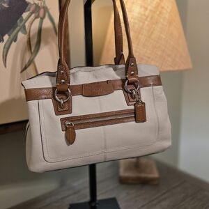 Coach White and Brown Leather Tote Bag 12x8x4.5